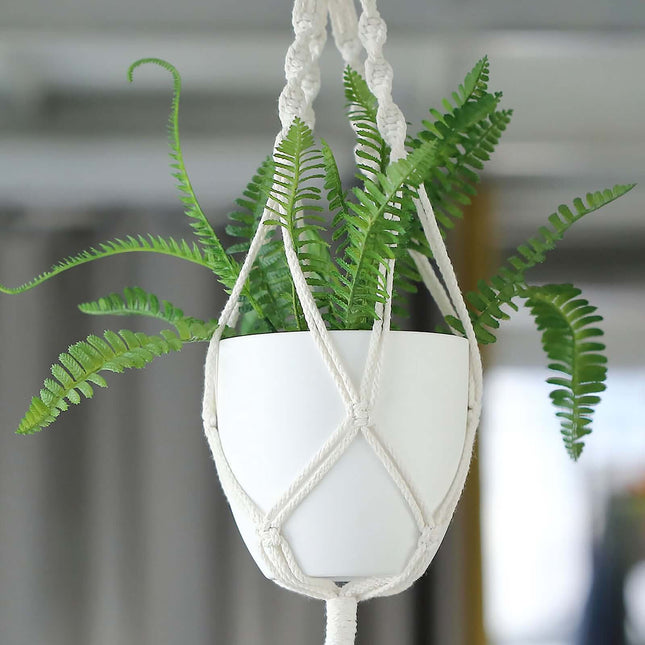 AliKopy 2-Pack 5.5" White Planter Pots with Macrame Holders