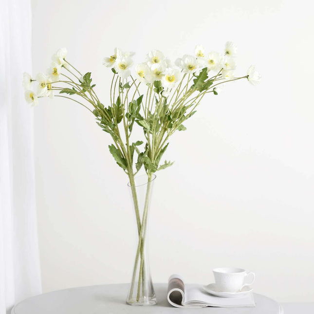 AliKopy 33" Ivory Silk Poppy Flower Bouquet - 2 Stems, Realistic Look