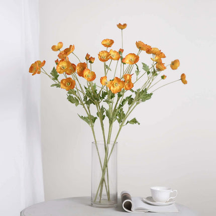 AliKopy 33" Orange Artificial Silk Poppy Flower Bouquet - 2 Stems, Rea