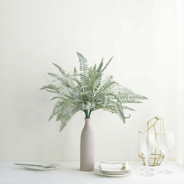 AliKopy 2 Stems Frosted Green Boston Fern - Lifelike Indoor Decor