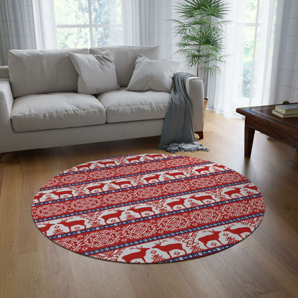 Festive Chenille Round Area Rug - Luxurious Polyester Winter Home Accent