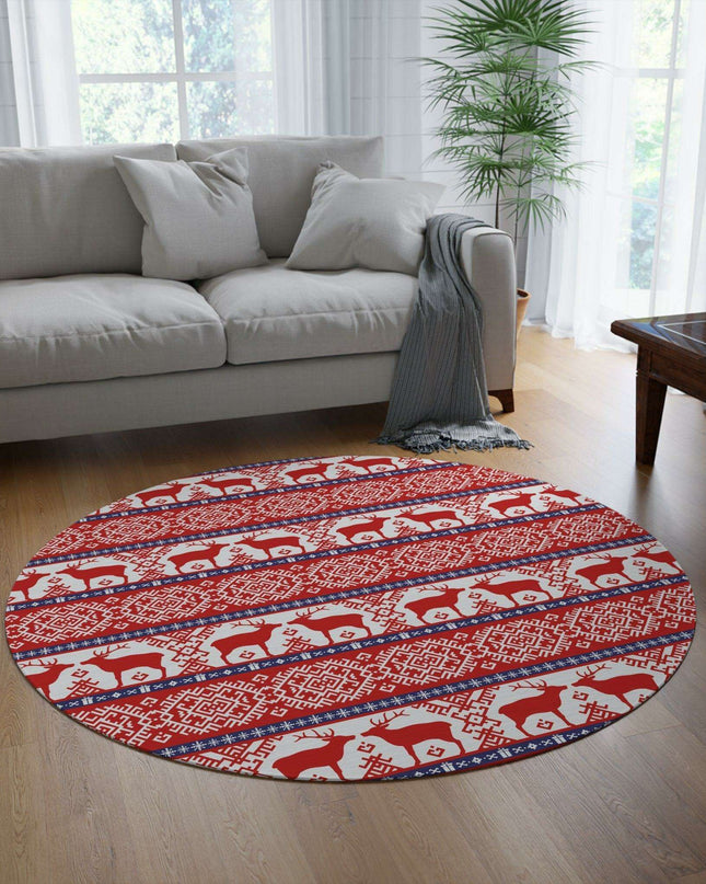 Festive Chenille Round Area Rug - Luxurious Polyester Winter Home Accent