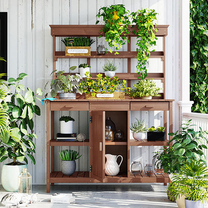 Room & Decor 66" Outdoor Farmhouse Wooden Potting Bench with Drawers &