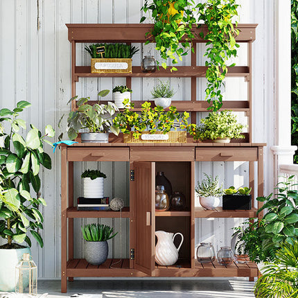 Room & Decor 66" Outdoor Farmhouse Wooden Potting Bench with Drawers &