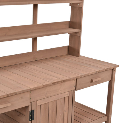 Room & Decor 66" Outdoor Farmhouse Wooden Potting Bench with Drawers &
