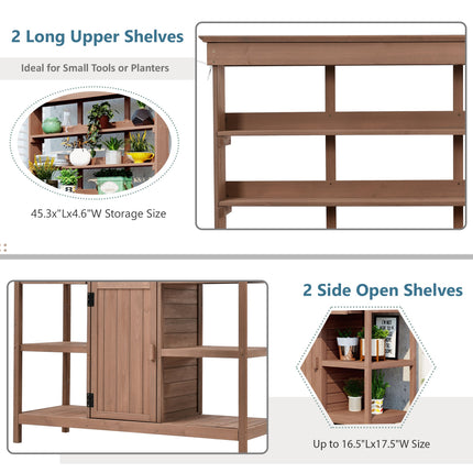 Room & Decor 66" Outdoor Farmhouse Wooden Potting Bench with Drawers &