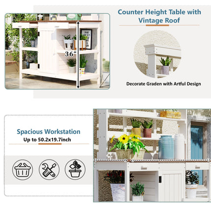 Room & Decor 66" Outdoor Farmhouse Wooden Potting Bench with Drawers &