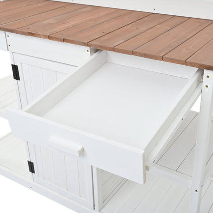 Room & Decor 66" Outdoor Farmhouse Wooden Potting Bench with Drawers &