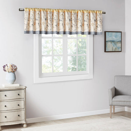 Room and Decor Embroidered Yellow Window Valance, 50x18", Multicolor D