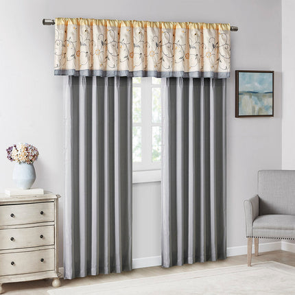 Room and Decor Embroidered Yellow Window Valance, 50x18", Multicolor D