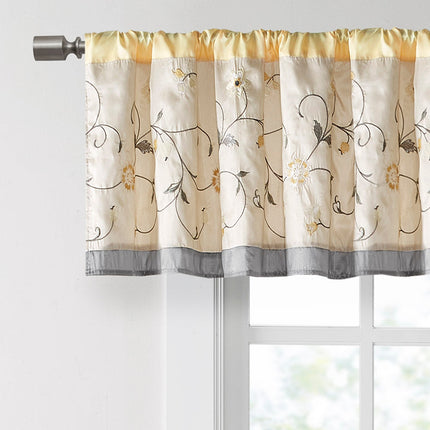 Room and Decor Embroidered Yellow Window Valance, 50x18", Multicolor D