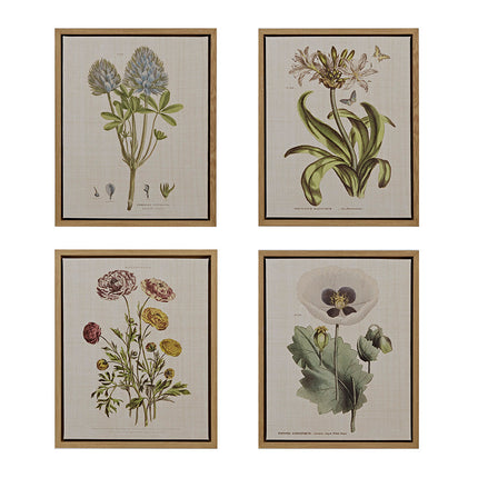 Room and Decor 4 Piece Framed Botanical Canvas Art Set - Green MDF, Re