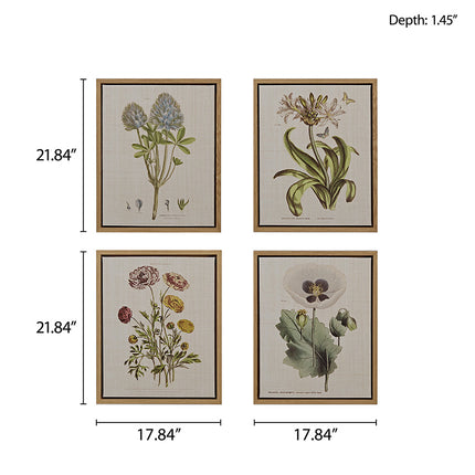 Room and Decor 4 Piece Framed Botanical Canvas Art Set - Green MDF, Re