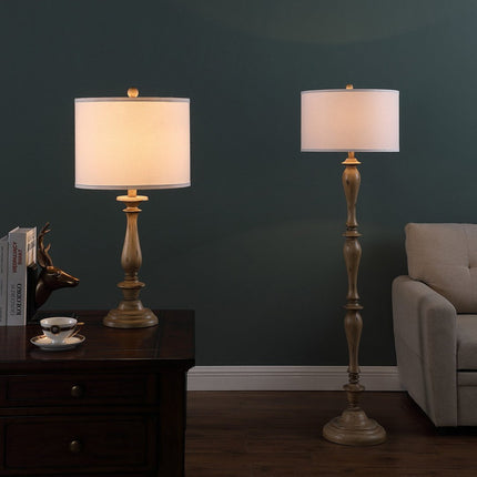 Room & Decor Coastal Wood Effect 27.5" Table Lamp - Cream Polyresin, S