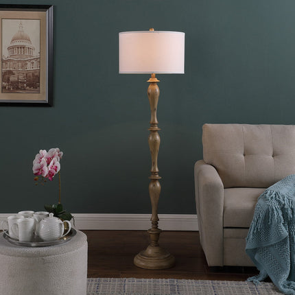 Room & Decor 61.5" Coastal Wood Effect Polyresin Floor Lamp - Cream Fi