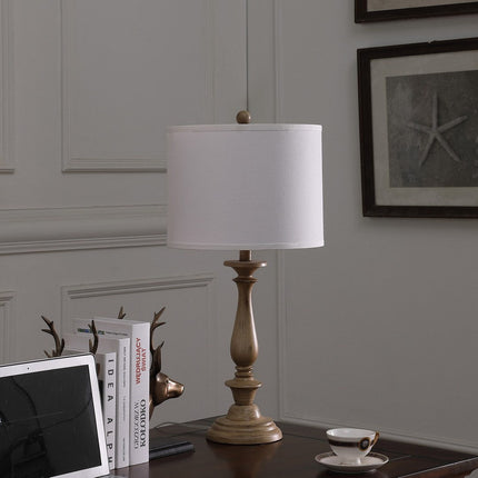 Room & Decor Coastal Wood Effect 27.5" Table Lamp - Cream Polyresin, S