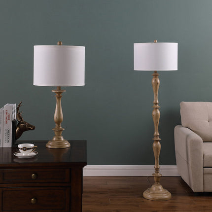 Room & Decor 61.5" Coastal Wood Effect Polyresin Floor Lamp - Cream Fi