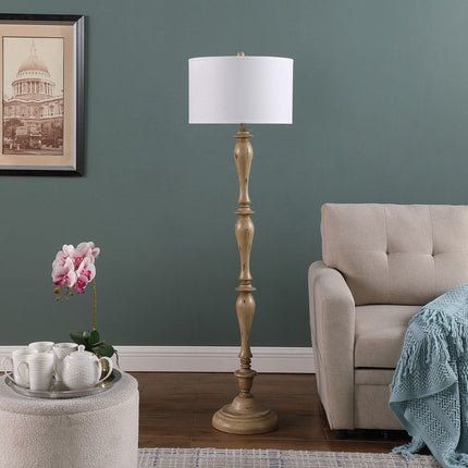 Room & Decor 61.5" Coastal Wood Effect Polyresin Floor Lamp - Cream Fi