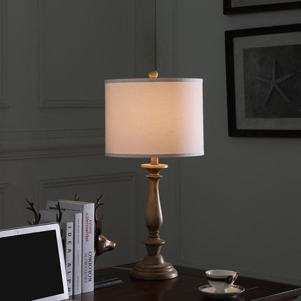 Room & Decor Coastal Wood Effect 27.5" Table Lamp - Cream Polyresin, S