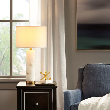 Room & Decor Alabaster Table Lamp - White Gold Metal, Elegant Design