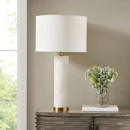 Room & Decor Alabaster Table Lamp - White Gold Metal, Elegant Design