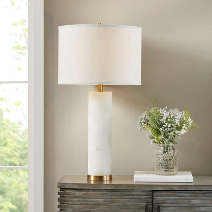 Room & Decor Alabaster Table Lamp - White Gold Metal, Elegant Design