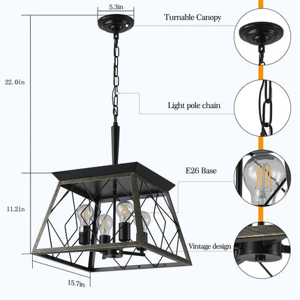 Room and Decor Vintage 4-Light Farmhouse Chandelier - Iron & Gold Fini