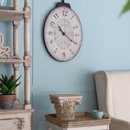 Room and Decor Antique White Oval Wall Clock - Vintage Design, MDF