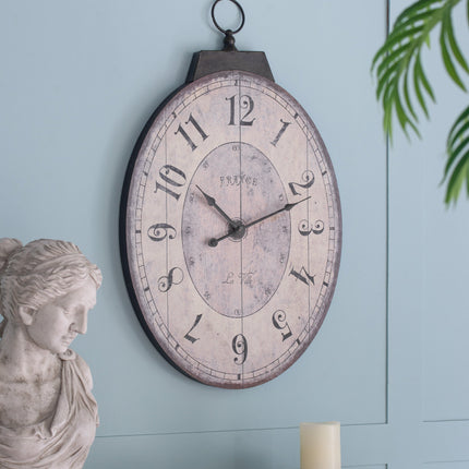 Room and Decor Antique White Oval Wall Clock - Vintage Design, MDF