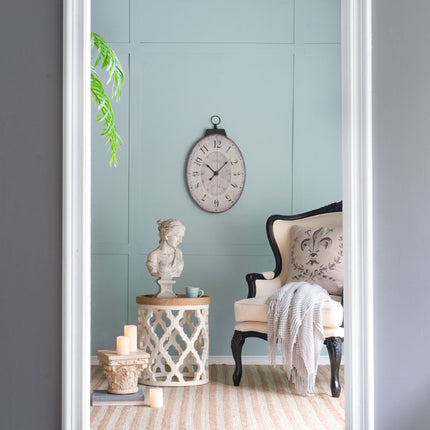 Room and Decor Antique White Oval Wall Clock - Vintage Design, MDF