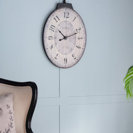 Room and Decor Antique White Oval Wall Clock - Vintage Design, MDF