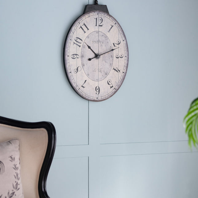 Room and Decor Antique White Oval Wall Clock - Vintage Design, MDF