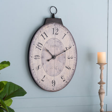 Room and Decor Antique White Oval Wall Clock - Vintage Design, MDF