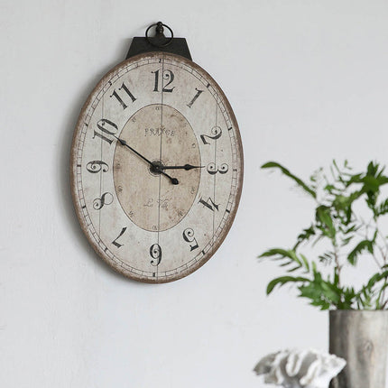Room and Decor Antique White Oval Wall Clock - Vintage Design, MDF