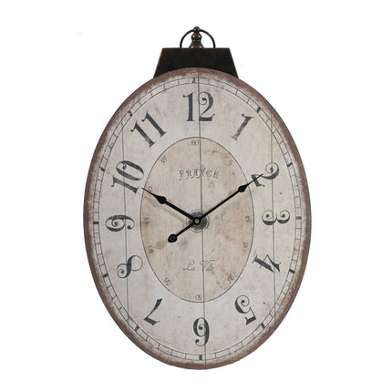 Room and Decor Antique White Oval Wall Clock - Vintage Design, MDF