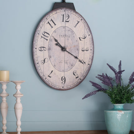 Room and Decor Antique White Oval Wall Clock - Vintage Design, MDF
