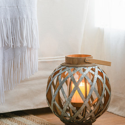Room & Decor Silver Iron Decorative Lantern with Handle for Indoor/Out