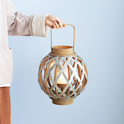 Room & Decor Silver Iron Decorative Lantern with Handle for Indoor/Out