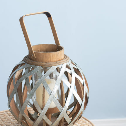 Room & Decor Silver Iron Decorative Lantern with Handle for Indoor/Out