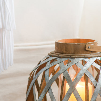 Room & Decor Silver Iron Decorative Lantern with Handle for Indoor/Out