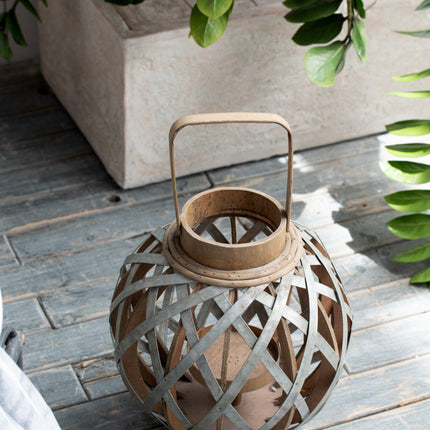 Room & Decor Silver Iron Decorative Lantern with Handle for Indoor/Out