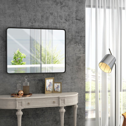 Room and Decor 40x30 Inch Rectangular Wall Mirror, Aluminum Frame, Ver