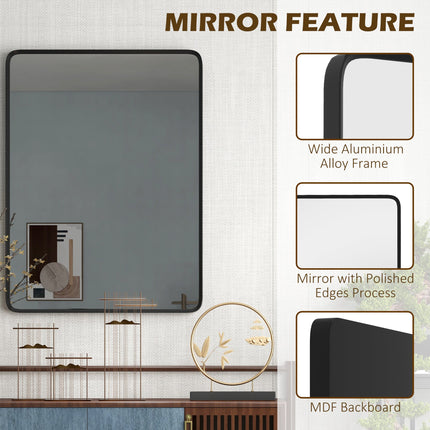 Room and Decor 40x30 Inch Rectangular Wall Mirror, Aluminum Frame, Ver