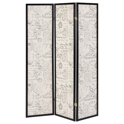 Room & Decor Beige & Espresso 3-Panel Folding Screen with Traditional