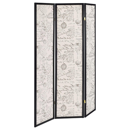 Room & Decor Beige & Espresso 3-Panel Folding Screen with Traditional