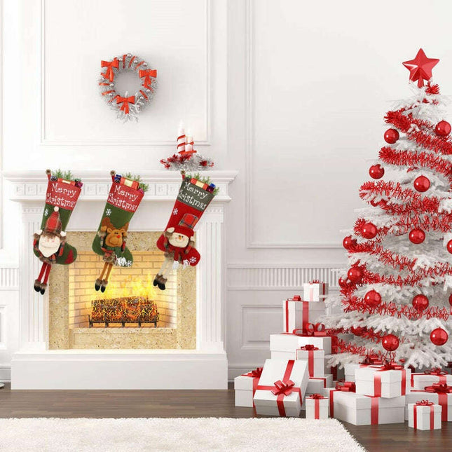 2024 New Year Xmas Big Stockings Set Decorations Christmas 3D Plush Big Sock Christmas Tree Pendant Decorating Supplies - Très Elite