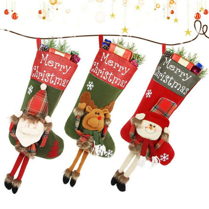 2024 New Year Xmas Big Stockings Set Decorations Christmas 3D Plush Big Sock Christmas Tree Pendant Decorating Supplies - Très Elite