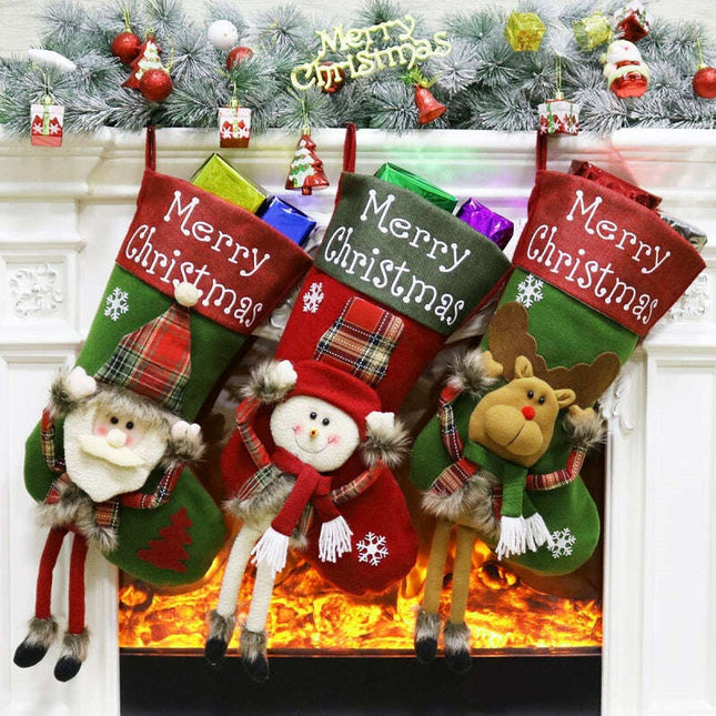 2024 New Year Xmas Big Stockings Set Decorations Christmas 3D Plush Big Sock Christmas Tree Pendant Decorating Supplies - Très Elite