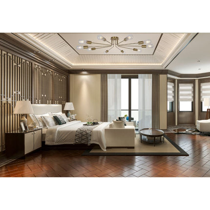 Room & Decor 10-Light Brushed Gold Sputnik Chandelier, Modern Design