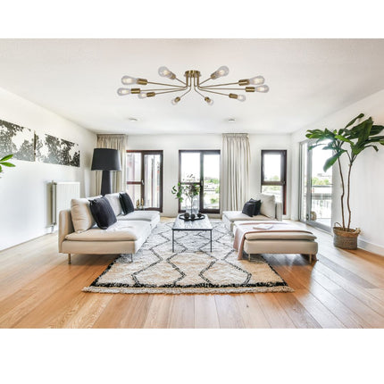 Room & Decor 10-Light Brushed Gold Sputnik Chandelier, Modern Design